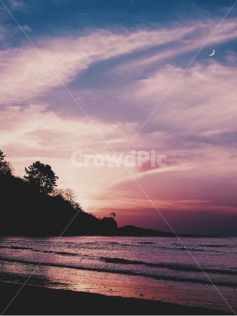 변산해수욕장,바다,달,노을,하루,마감,야경,밤,풍경,nightscape,night,landscape,색깔,색상,색채,색감,color sense,color sensitivity,feeling of color,nature,자연,outdoors,옥외
