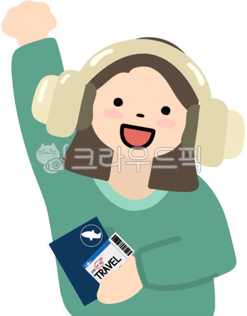 해외여행,여행여자,헤드셋,여권,항공권,비행기티켓,헤드폰,출발,여행출발,go,여행일러스트,여행이미지