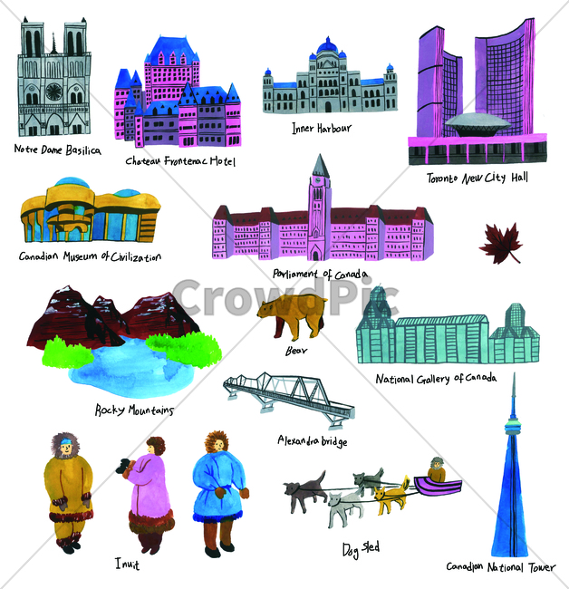 손그림,물감그림,handdrawing,watercolor,캐나다,canada,chateaufrontenachotel,개썰매,sleddog,샤토프롱트낙호텔,노트르담대성당,곰,bear,notredamebasilica,이누이트,innuit