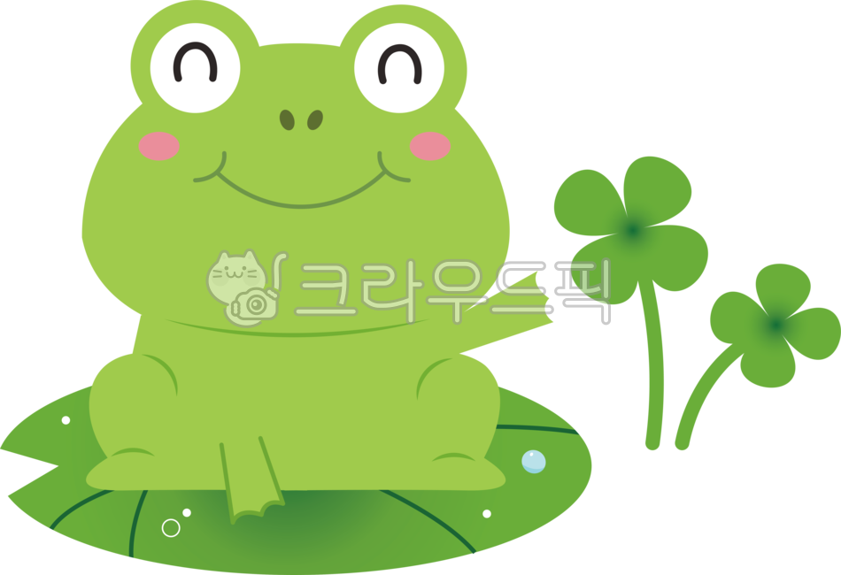 four leaf clover,frog character,tree frog,spring,Gyeongchip,lotus leaf,frog,amphibia,animal,green frog,Frog illustration