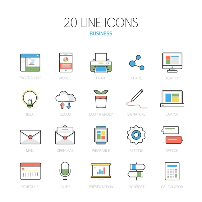 calendar,Line icon,business,mike,printer,icon,clock,pencil,laptop,desktop,A calculator,Pictogram,Simple icon