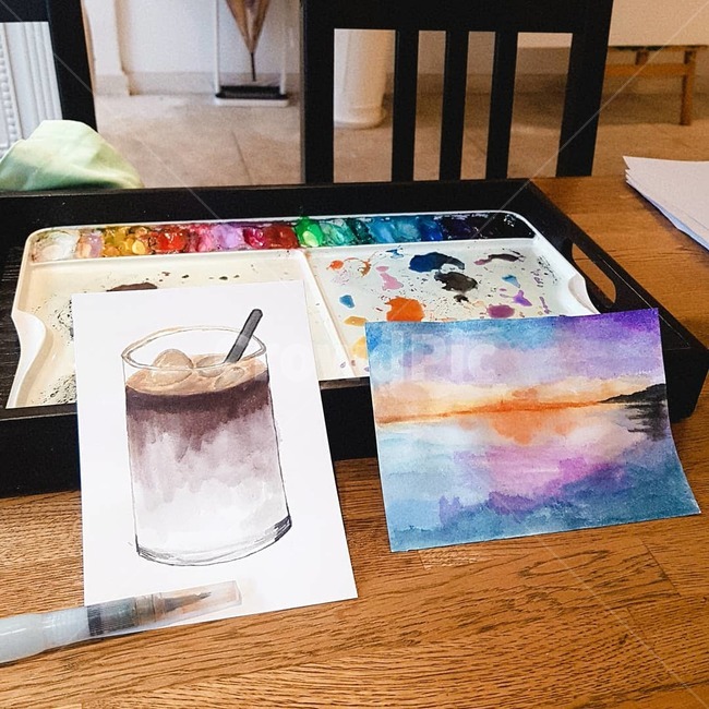 수채화카페,수채화카페데이트,수채화그림,수채화카페그림,수채화카페결과물,커피그림,그림대결