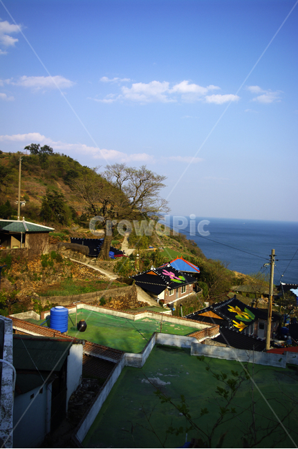 남해,가천마을,풍경,나무,바다,마을,하늘,지붕,구름,시골,마을,풍경,landscape,country,rural,town
