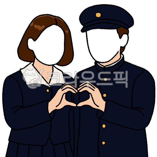 교복,복고교복,단발머리,옛날교복,교복커플,학생복장,레트로일러스트,복고풍그림,하트포즈,교복남녀,청춘일러스트,감성그림,교복캐릭터,교복그림,레트로커플,복고커플,추억일러스트,클래식스타일,인물일러스트,7080