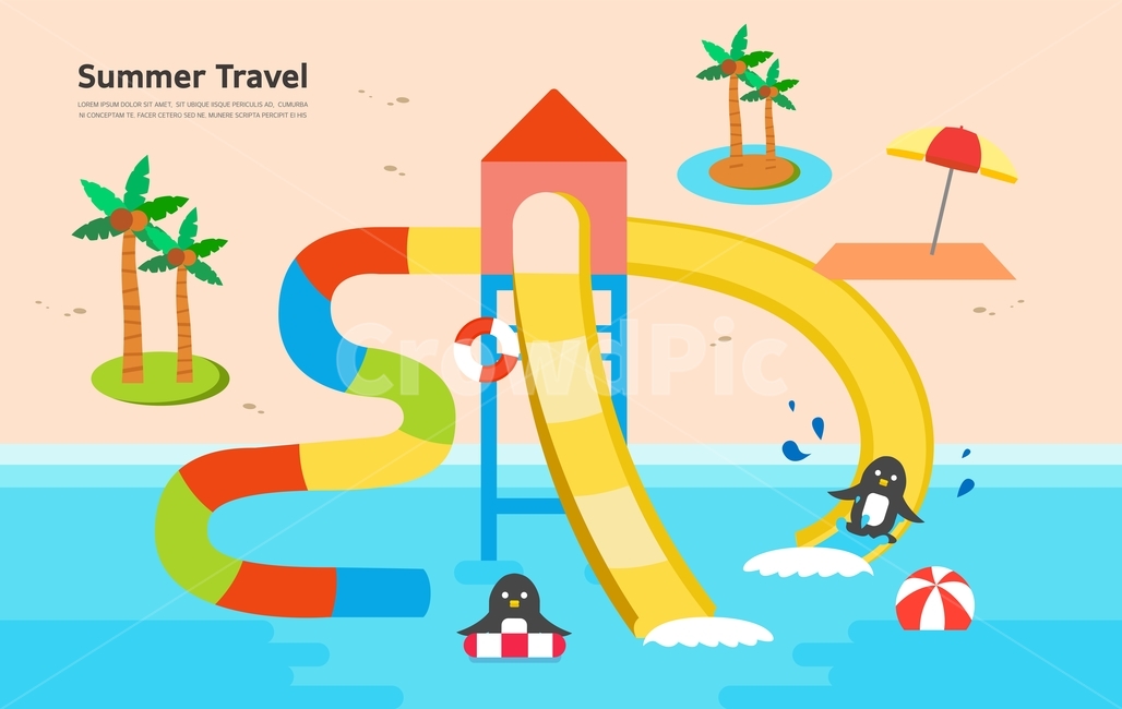 여름,여행,펭귄,해변,미끄럼틀,얼음,일러스트,배경,백그라운드,여름,계절,summer,season,여행,휴가,traveling,vacation,trip,그래픽,일러스트레이션,graphic,illustration