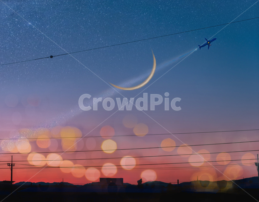 달,빛망울,보케,bokeh,moon,비행기,별나라,달나라,별빛,밤하늘,plane,sky,nightsky,감성,배경화면,nature,자연,outdoors,옥외