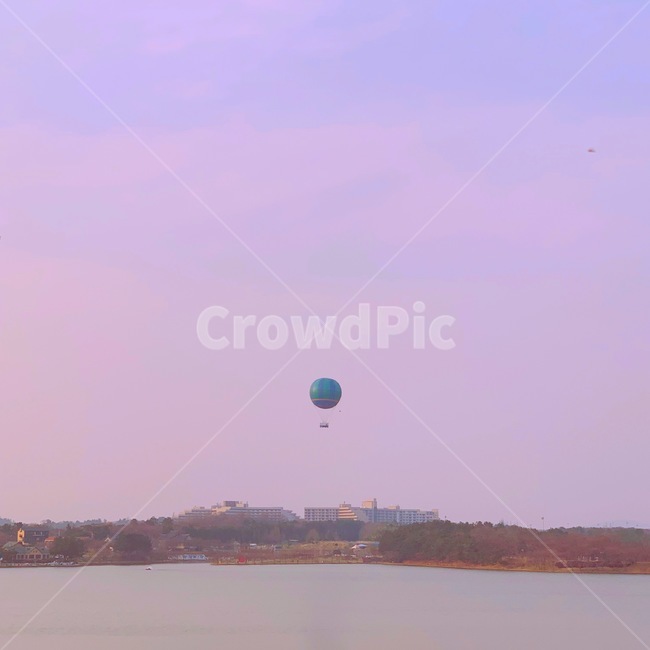 열기구,호수,하늘,보라색,purple