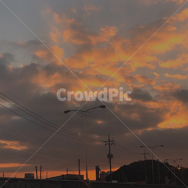 하늘,노을,구름,가로등,sky