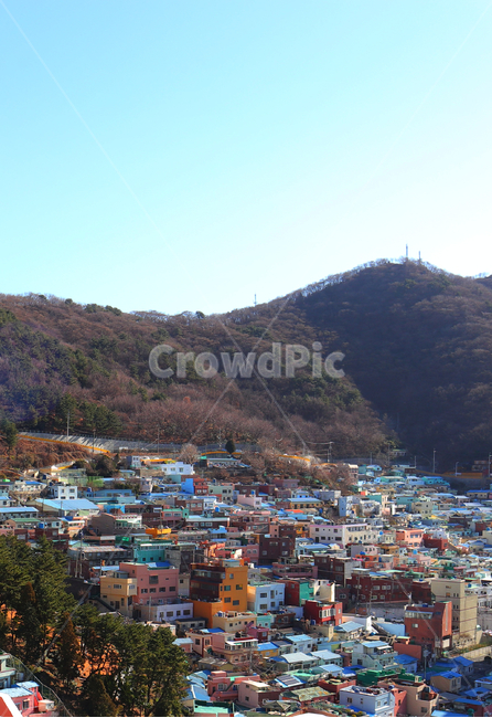 감천문화마을,부산,마을,산,하늘,동네,색감