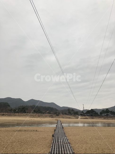 레트로,강,시골,다리,하늘,구름