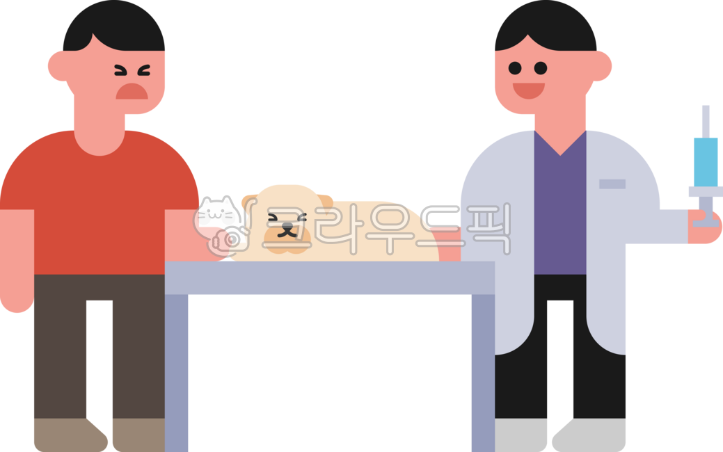 귀여운,단순한,일러스트레이션,심플,사람,캐릭터,동물병원,강아지,개,동물,수의사,주사