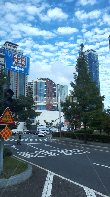 부산,해운대,도시,표지판,구름,하늘