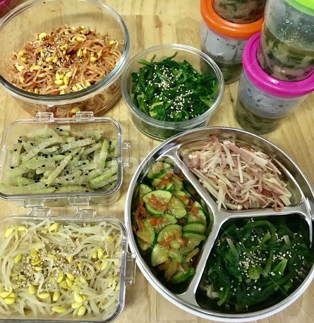 가정식,반찬,콩나물무침,무나물,아이반찬,시금치나물,호박나물,팽이버섯햄볶음,음식,식재료,요리,food,cook,meal,dishes,food reserves
