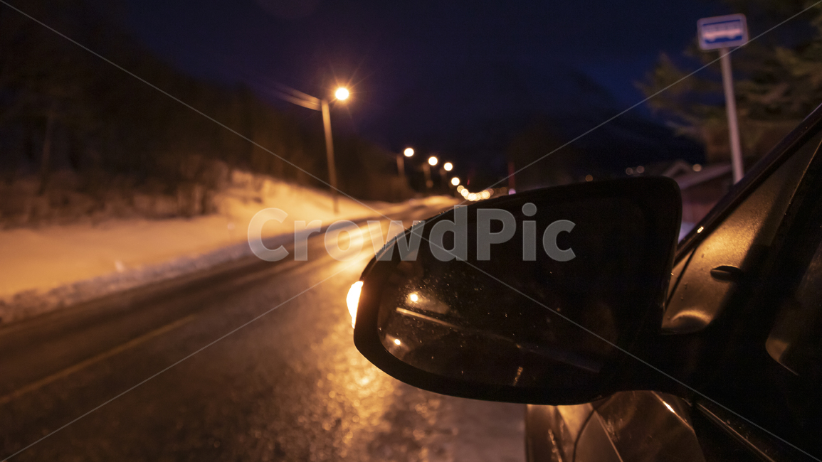 백미러,자동차,도로,눈,겨울,가로등,backmirror,car,mirror,streetlight,road,교통,교통수단,traffic,transportation