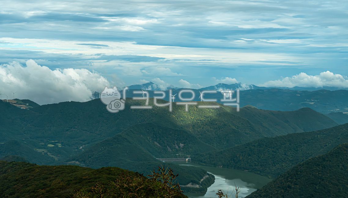 Wind turbine,renewable energy,eco-friendly,green energy,windmill,carbon neutrality,Gangwon-do,future energy,Balwangsan,mountain range,clouds,nature,ridge,Balwangsan,mountain,nature,landscape,wind turbine,renewable energy,eco-friendly,g