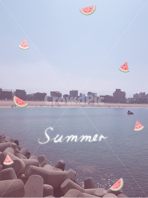 바다,sea,summer,방파제,여름,모래,수박,모래사장,watermelon,sand,hot
