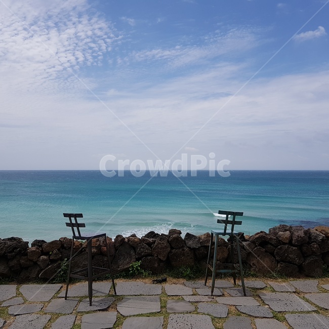 제주,하늘,구름,산책,의자,벤치,바다,제주도,돌담