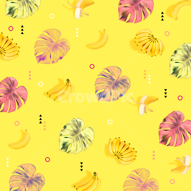 바나나,과일,몬스테라,나뭇잎,여름,패턴,문양,배경,백그라운드,과일,열매,fruit,그래픽,일러스트레이션,graphic,illustration,텍스처,질감,패턴,texture,pattern