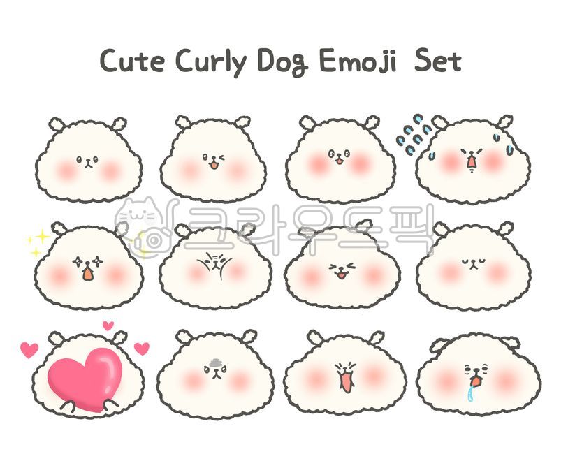 Puppy,face,head,emoticon,expression,icon,avatar,sticker,cute,curly,beige,cream,bichon,poodle,kawaii,set,smiling,angry,sad,happy,pet,lovely,animal,character,cheerful,collection,communication,daily life,design,emoji,fluffy,fun