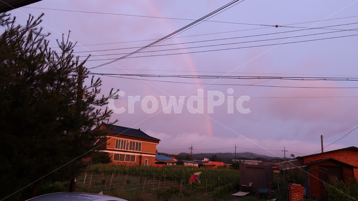 무지개,하늘,맑음,비온뒤,저녁,자연,시골,마을,풍경,landscape,country,rural,town