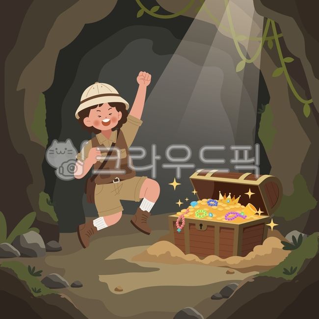 Explorer,adventure,treasure,treasure chest,treasure hunt,discovery,cave,gem,gold coin,gold,crown,ancient ruins,exploration,artifact,archaeology,vector,adventurer child,achievement,cheer,fantasy,travel,illustration,character,explorat