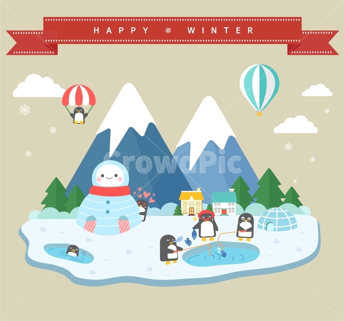 펭귄,눈사람,열기구,눈,겨울,아이콘,플랫디자인,일러스트,겨울,계절,winter,season,그래픽,일러스트레이션,graphic,illustration
