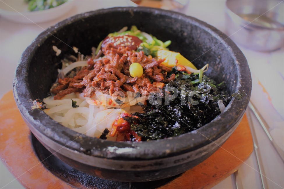 음식,비빔밥,점심,뚝배기,나물