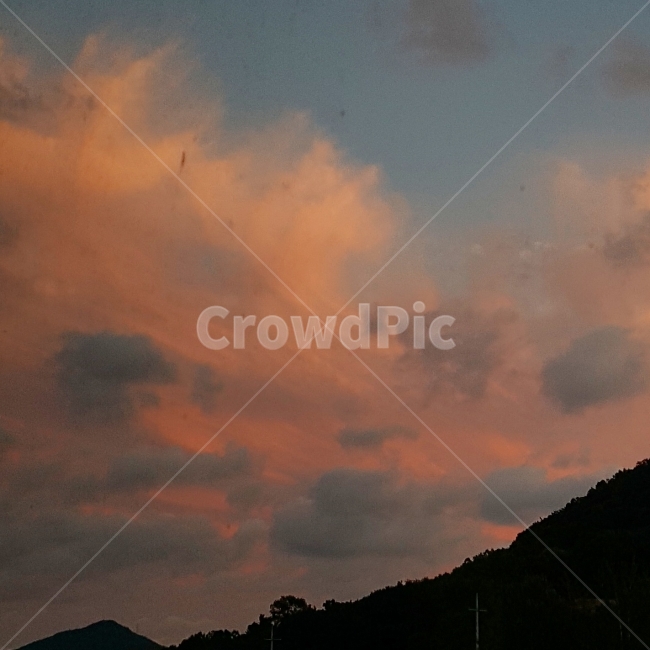 하늘,sky,구름,cloud,노을,산,주황색,아름다움,풍경,오후,저녁,자연,풍경,nature,landscape,outdoors,옥외,art,미술,painting,그림