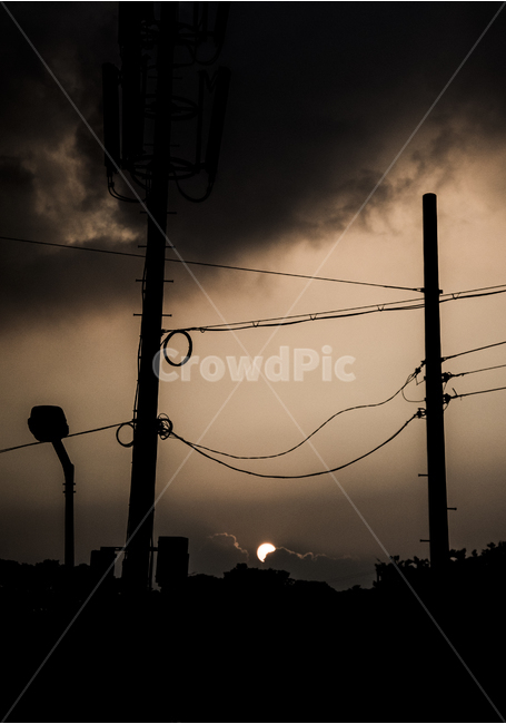 일출,하늘,해,풍경,전봇대,실루엣,그림자,silhouette,shadow