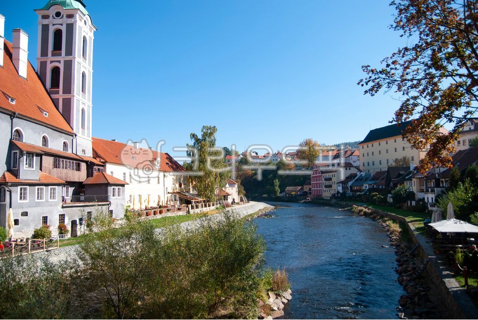 체스키크롬로프,마을,강,시골,빨간,지붕