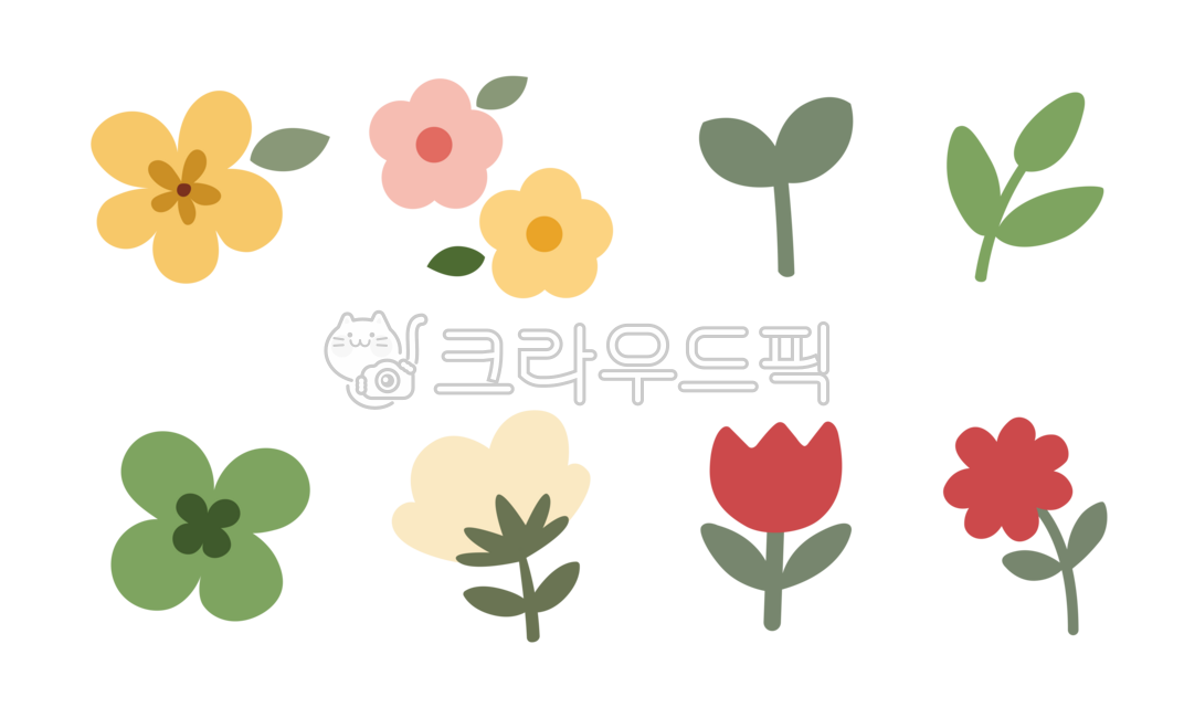 Spring,flowers,spring flowers,spring illustrations,illustration,elements,yellow flowers,sprouts,leaves,four-leaf clovers,cotton flowers,tulips,red flowers,daku,stickers,spring decorations,deco,decoration,flower illustrations,spring elem