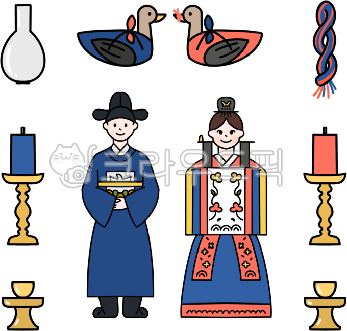 전통혼례, 일러스트, 사람, 한국, 전통문화, 사진,이미지,일러스트,캘리그라피 - jabakjabak_t작가