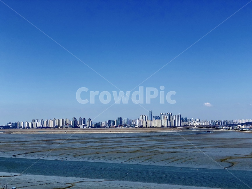하늘,갯벌,푸름,파란색,겨울,도시,풍경,city,landscape,building,건물,town,urban,어반,시티,metropolis,중심지