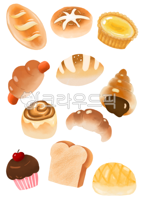 Bread collection,bread,bread illustration,bakery,cinnamon roll,roll,bread decorating,cream bread,chocolate bread,sausage bread,Melon bread,muffin,Conch bread,Chocolate Muffin,croissant,bread sticker,salt bread,baguette,egg tart,baguette bread