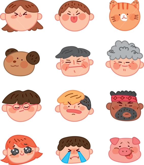 캐릭터,일러스트,벡터,귀여운,표정,감성,손그림,이모티콘,장식,사람,할머니,남자,여자,동물,꼬마,어린이,성인,할아버지,감정,얼굴표정,facial expression,face,그래픽,일러스트레이션,graphic,illustration