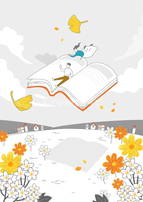 은행잎,책,꽃,국화,들판,커플,휴가,여행,관광,가을,라인일러스트,스케치,드로잉,가을,계절,fall,autumn,season,그래픽,일러스트레이션,graphic,illustration,art,미술,floral design,플로랄 디자인,pattern,무늬