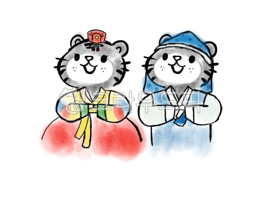 한복,호랑이,새해인사,한복세배,세배한복,호랑이한복,세배,일러스트,호랑이일러스트,tiger,전통의상,한국전통