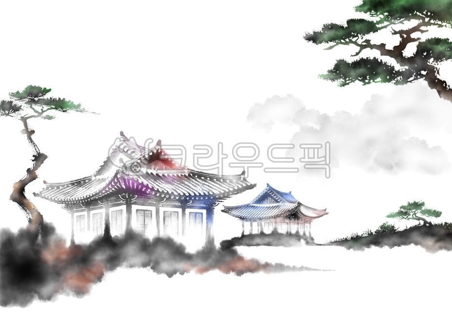 수묵화,한옥,한국전통가옥,한국화,동양화,기와,기와지붕,한옥지붕,기와집,물감번짐,수채화,붓터치,손그림,한국전통배경,먹물번짐,색번짐,브러시터치,흑백,번짐효과,먹그림,배경,흰색,흰바탕,흰색배경,누끼,배경이미지,예술,일러스트,나무