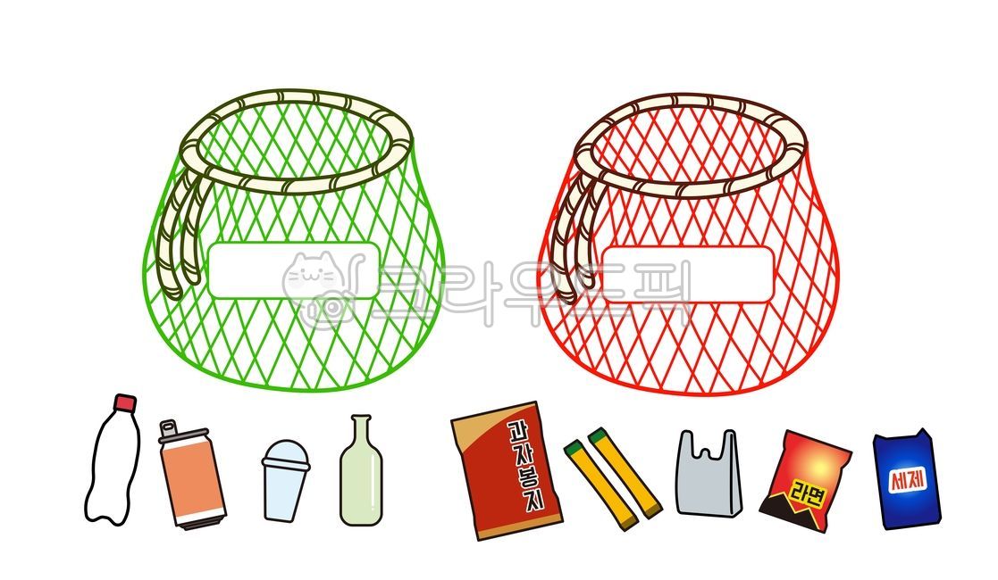 분리수거,그물,그물망,페트병,유리병,비닐봉지,비닐,라면봉지,과자,과자봉지,커피스틱,봉지,세제,라면,콜라,커피컵,일회용,분리,수거,재활용,쓰레기,초록그물,빨간그물