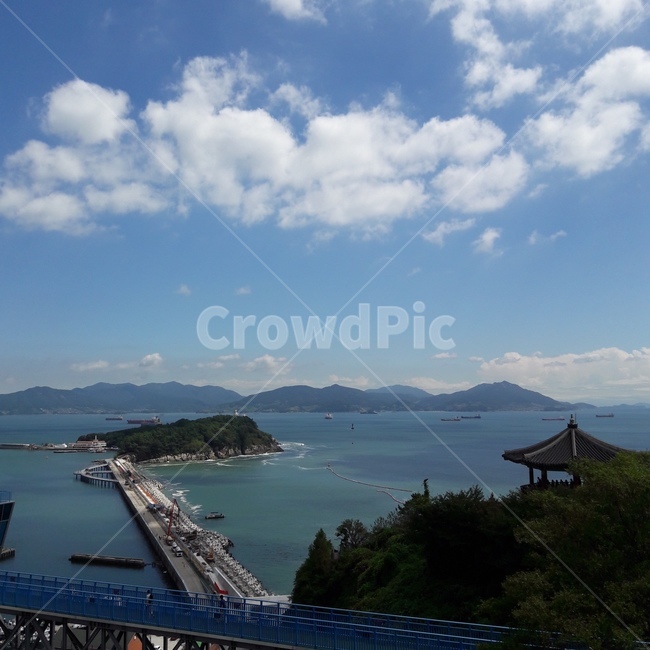 바다,구름,다리,풍경,파란색,sea,sky,cloud,ocean,자연,blue,파란바다,초록바다,뭉게구름,수평선,섬
