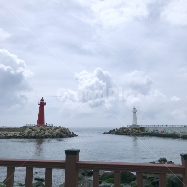 부산,청사포,등대,바다,하늘,구름,쌍둥이등대