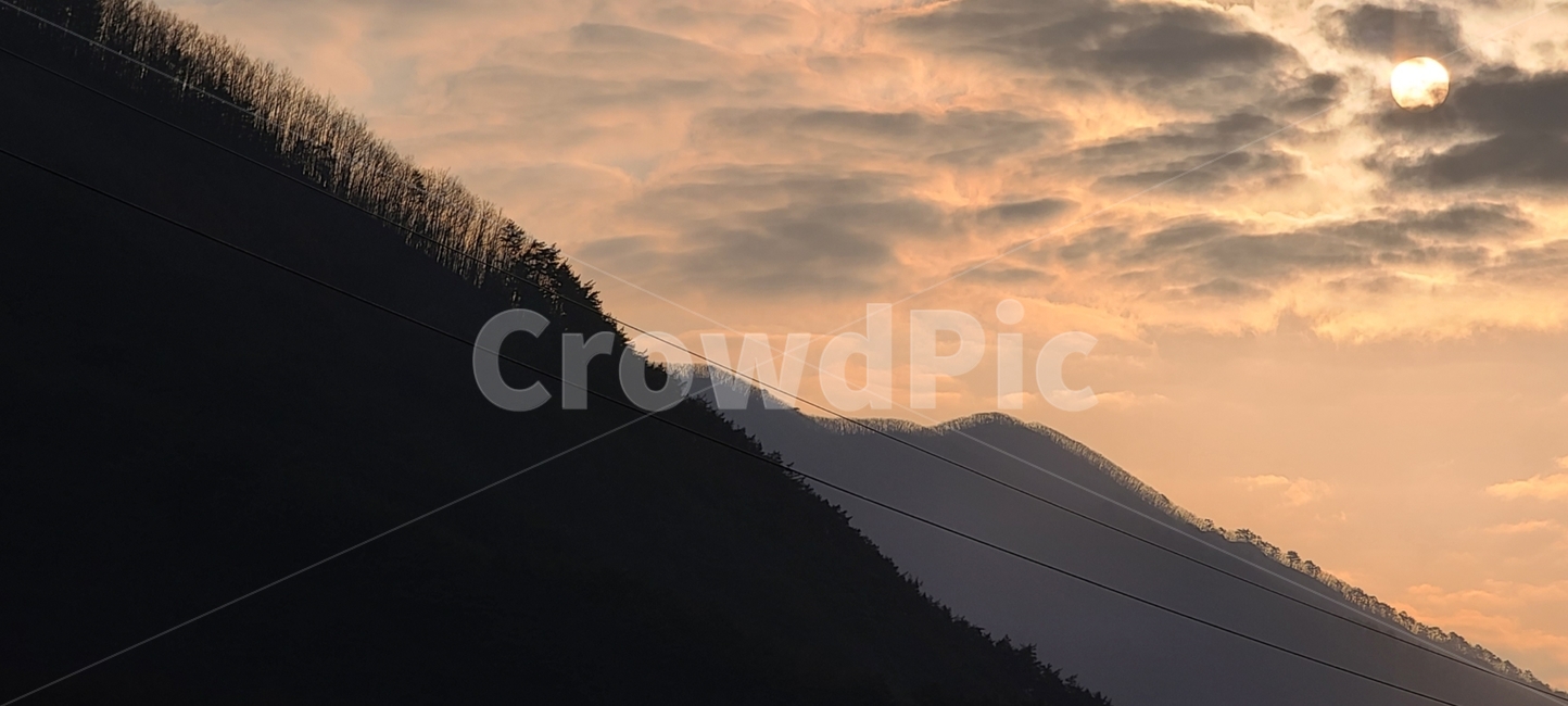 해,산,일출,자연,구름
