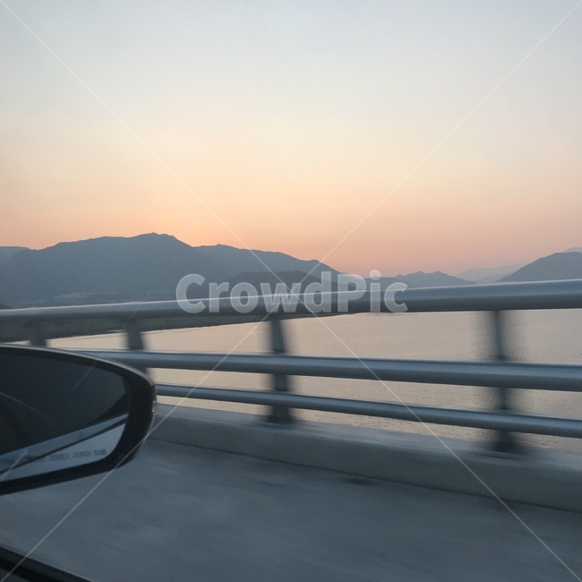석양,백미러,하늘,핑크,노을