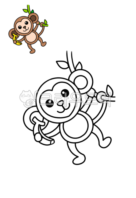 원숭이,캐릭터,동물,일러스트,색칠,도안,어린이,유아미술,그림,크레파스,그림놀이,색칠공부,초등미술