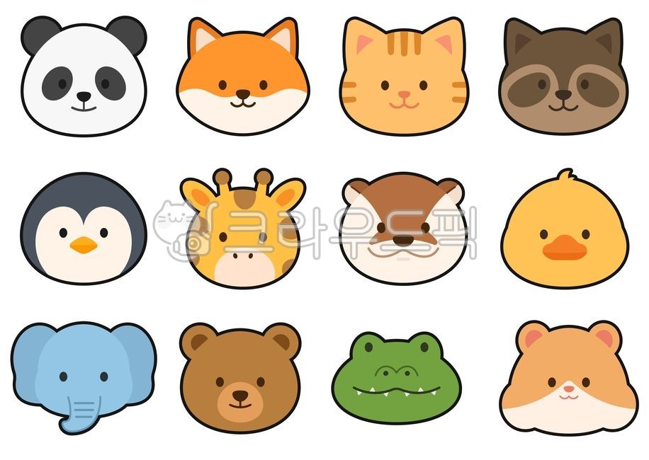 동물일러스트,동물아이콘,동물얼굴,귀여운동물,동물그림,팬더,판다,여우,고양이,너구리,펭귄,기린,수달,오리,코끼리,곰,악어,햄스터,동물모음,동물원,야생동물