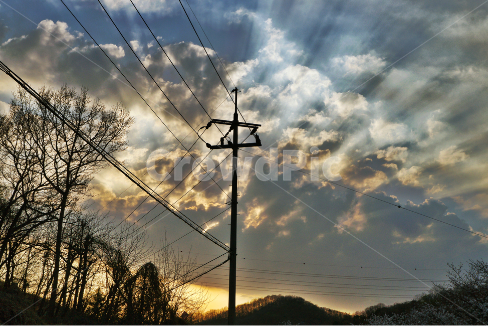 석양,일몰,빛내림,노을,구름,전신주,자연,풍경,nature,landscape,utility pole