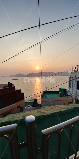 부산,바다,흰여울문화마을,노을,햇빛
