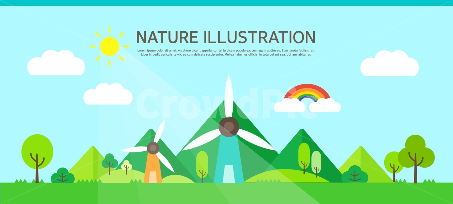 잎,나무,풍차,산,울타리,자연,일러스트,배경,백그라운드,그래픽,일러스트레이션,graphic,illustration
