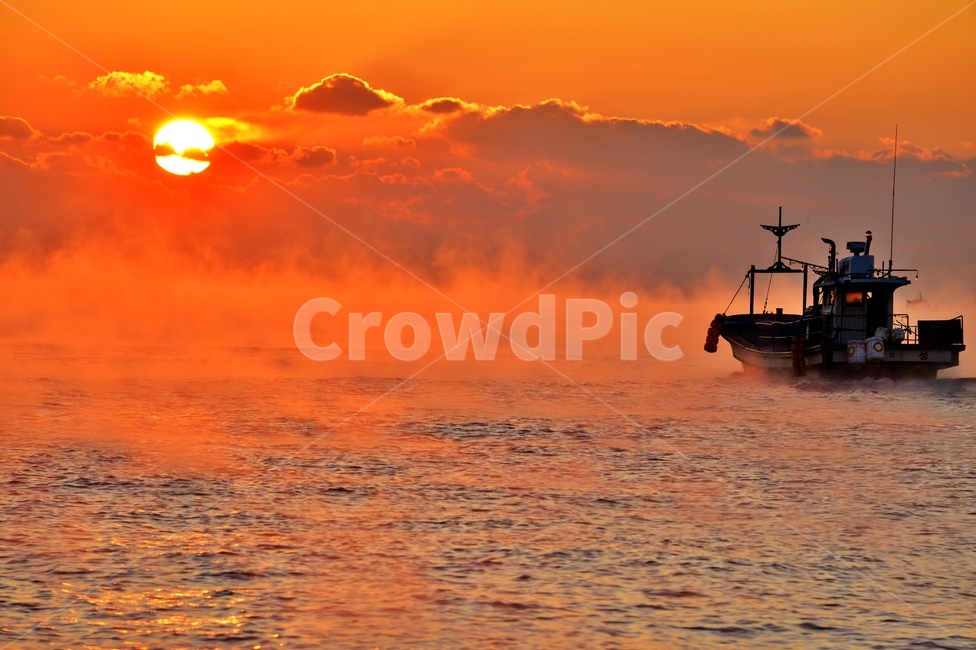 풍경,일출,바다,자연풍경,물안개