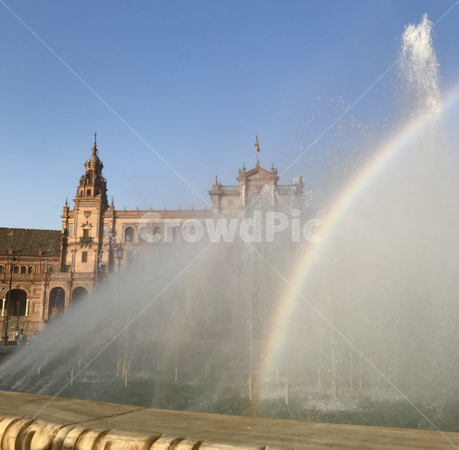 rainbow,fountain,spain,seville,스페인광장,세비야,무지개